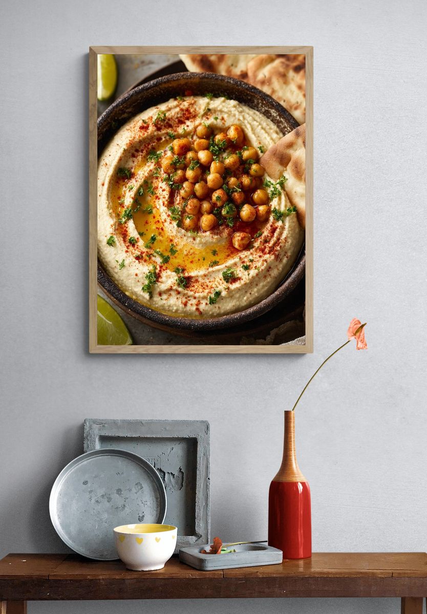 Delicious Hummus and Pita — Food Print. — room view 3