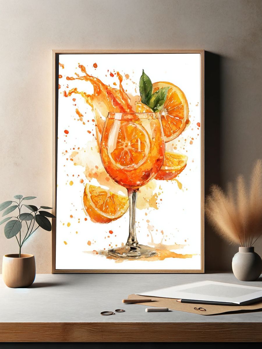 Refreshing Orange Cocktail — Watercolor Print. — room view 2