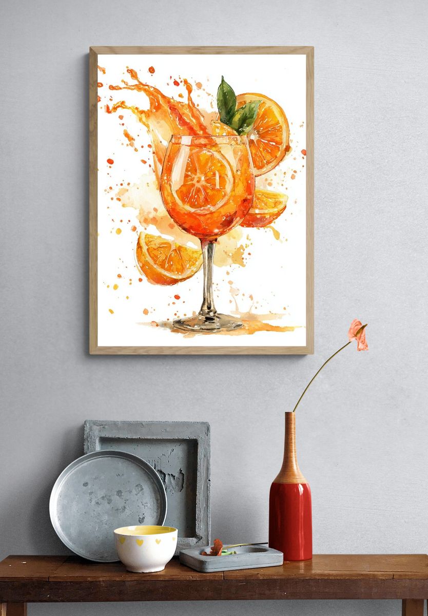 Refreshing Orange Cocktail — Watercolor Print. — room view 3