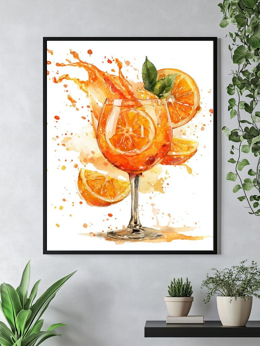 Refreshing Orange Cocktail — Watercolor Print. — room view 4