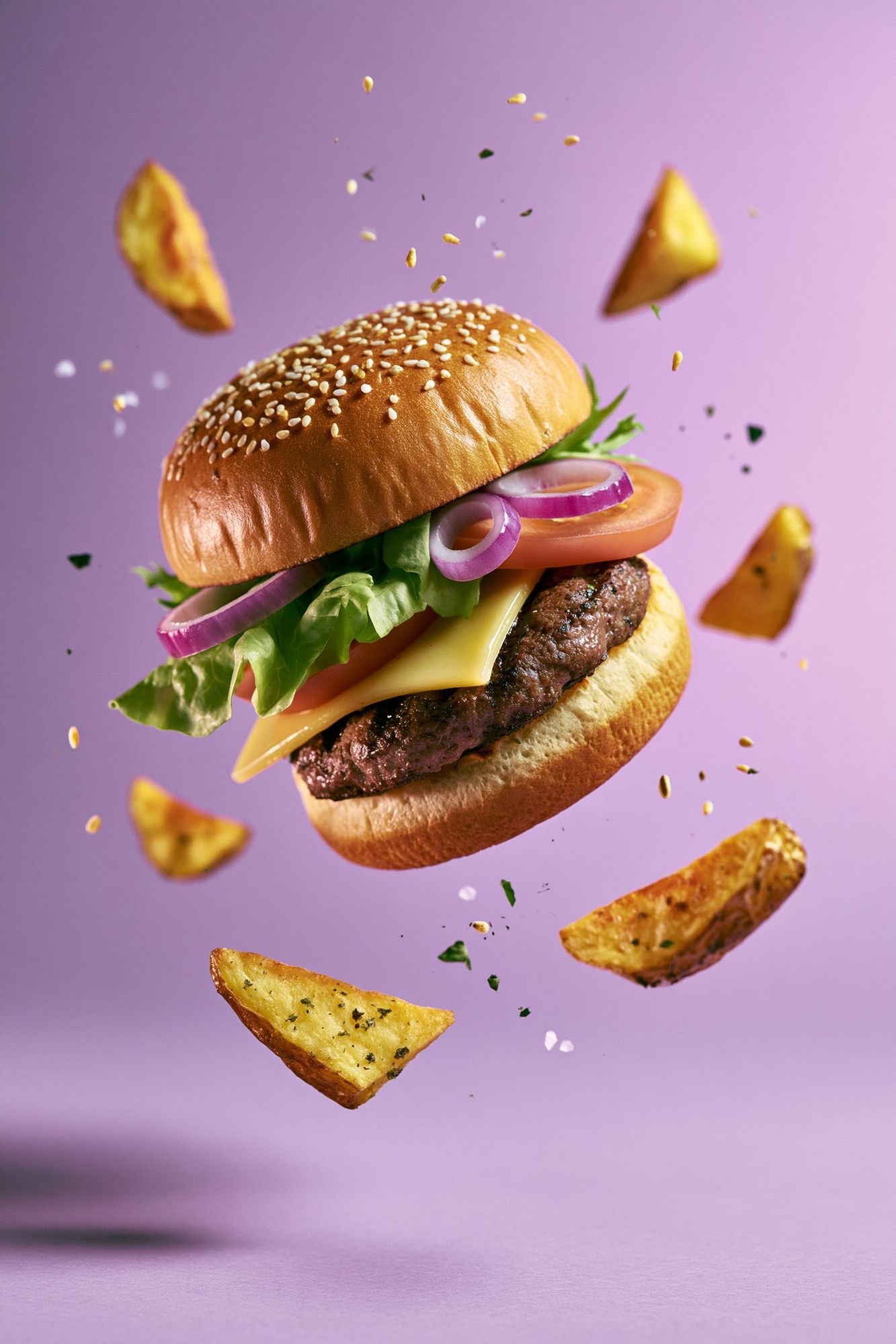 Floating Burger Food Photography Poster. poster — photography art