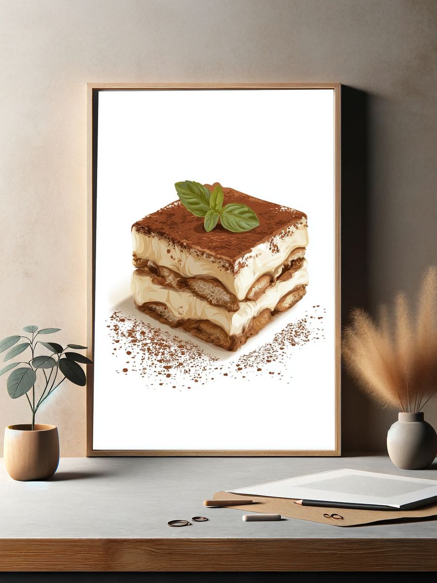 Tiramisu Dessert Illustration Poster. — room view 2