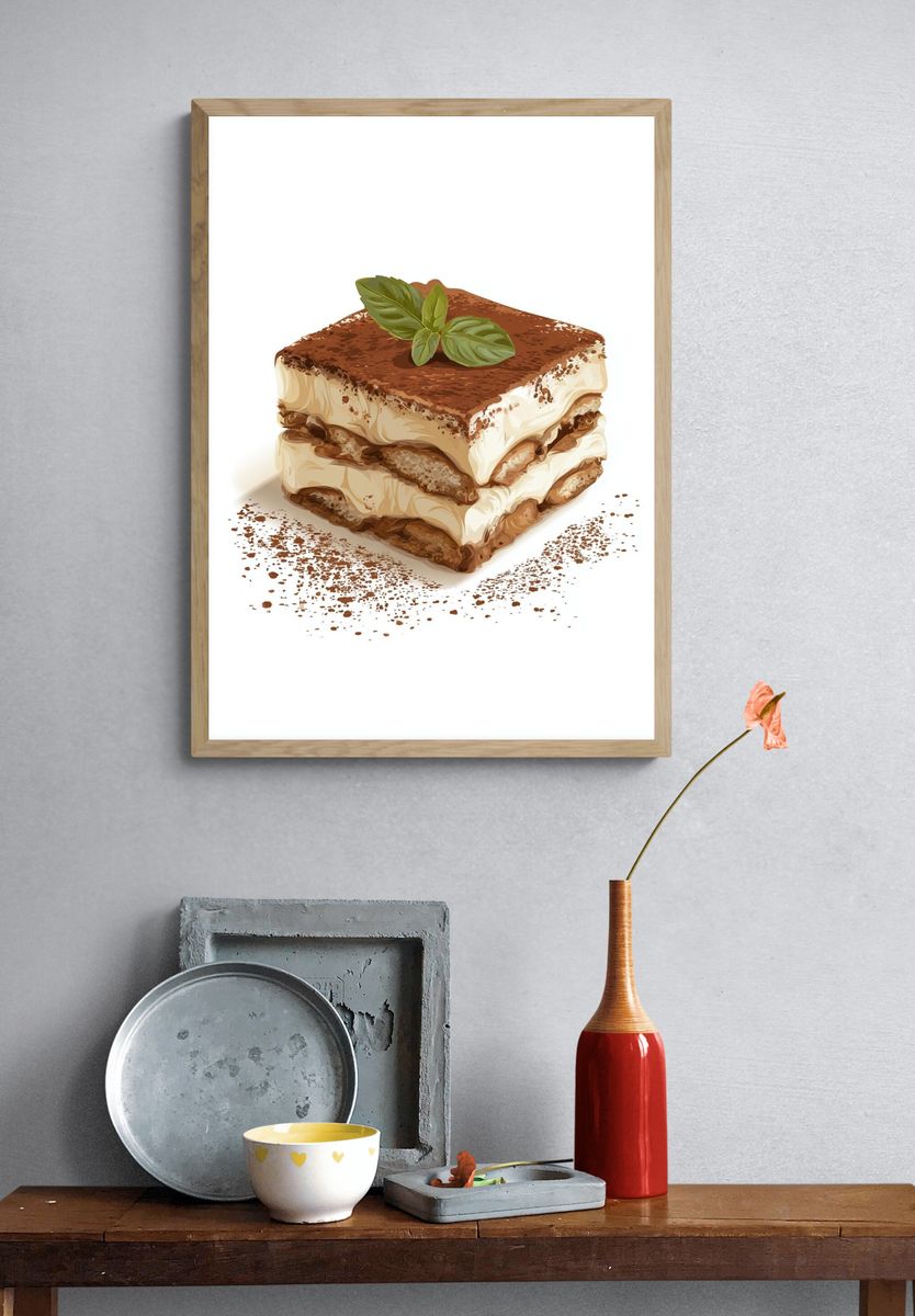 Tiramisu Dessert Illustration Poster. — room view 3