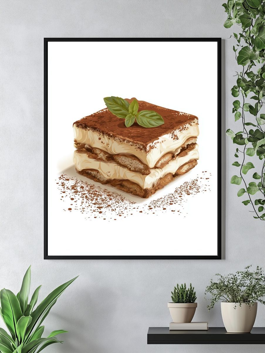 Tiramisu Dessert Illustration Poster. — room view 4