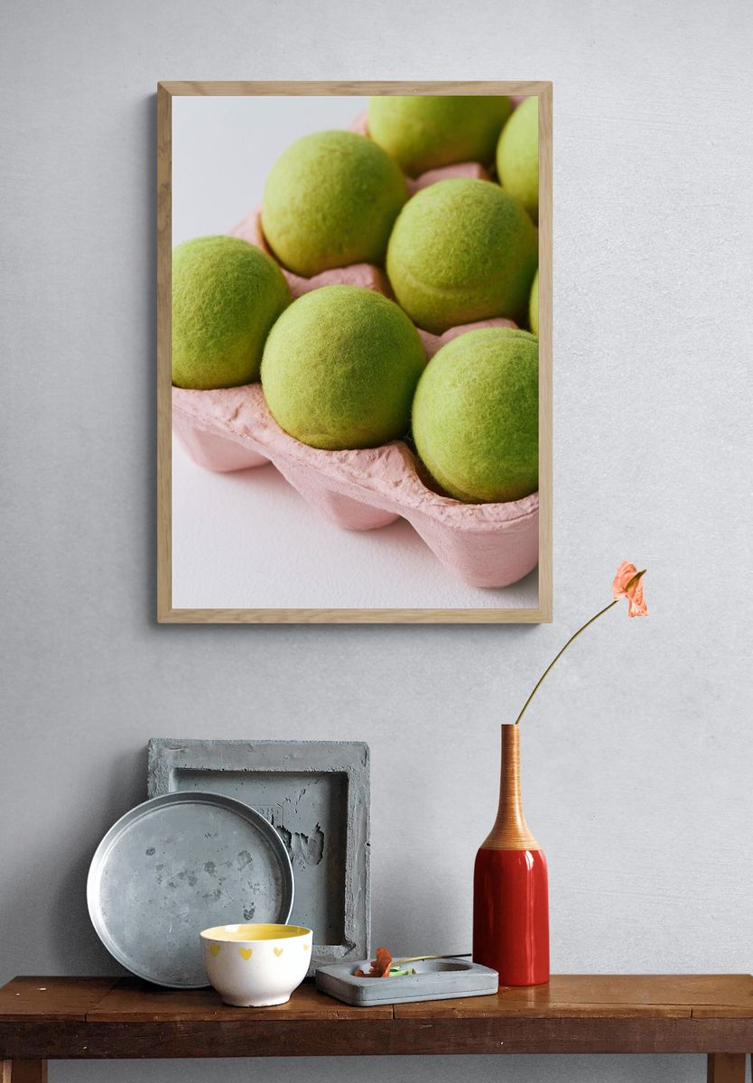 Green Felt Eggs Still Life Poster. — room view 3