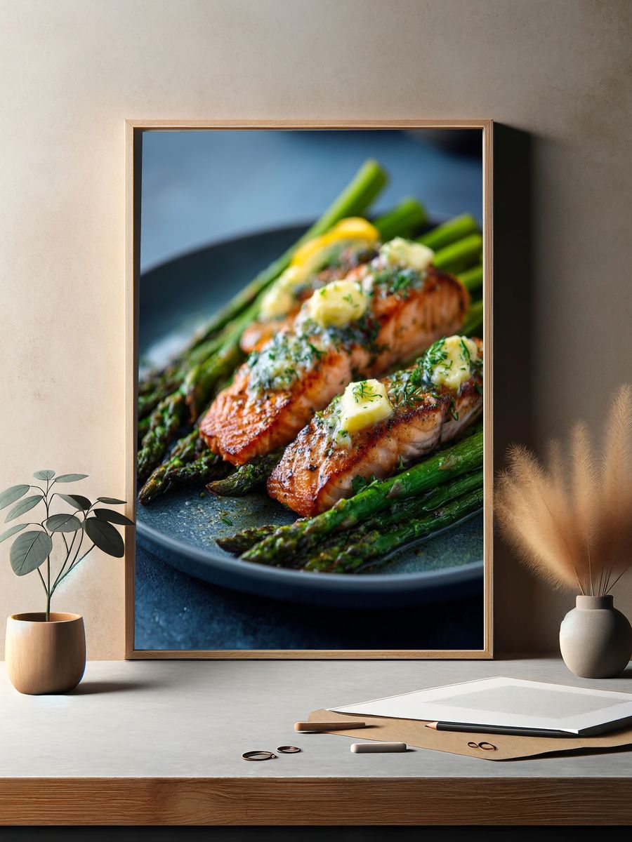 Grilled Salmon with Asparagus — Food Print. — room view 2