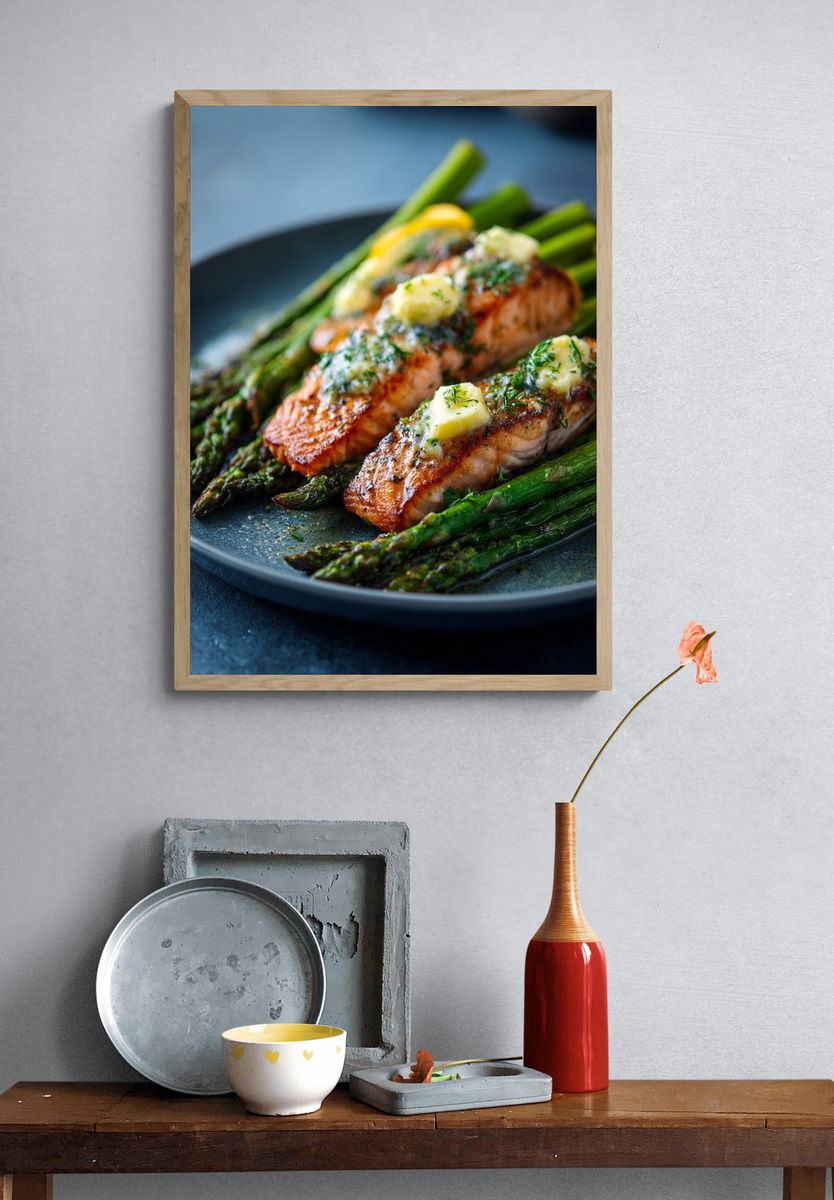 Grilled Salmon with Asparagus — Food Print. — room view 3