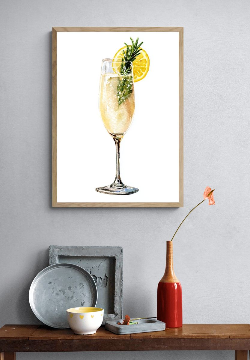 Sparkling Cocktail — Watercolor Print. — room view 3