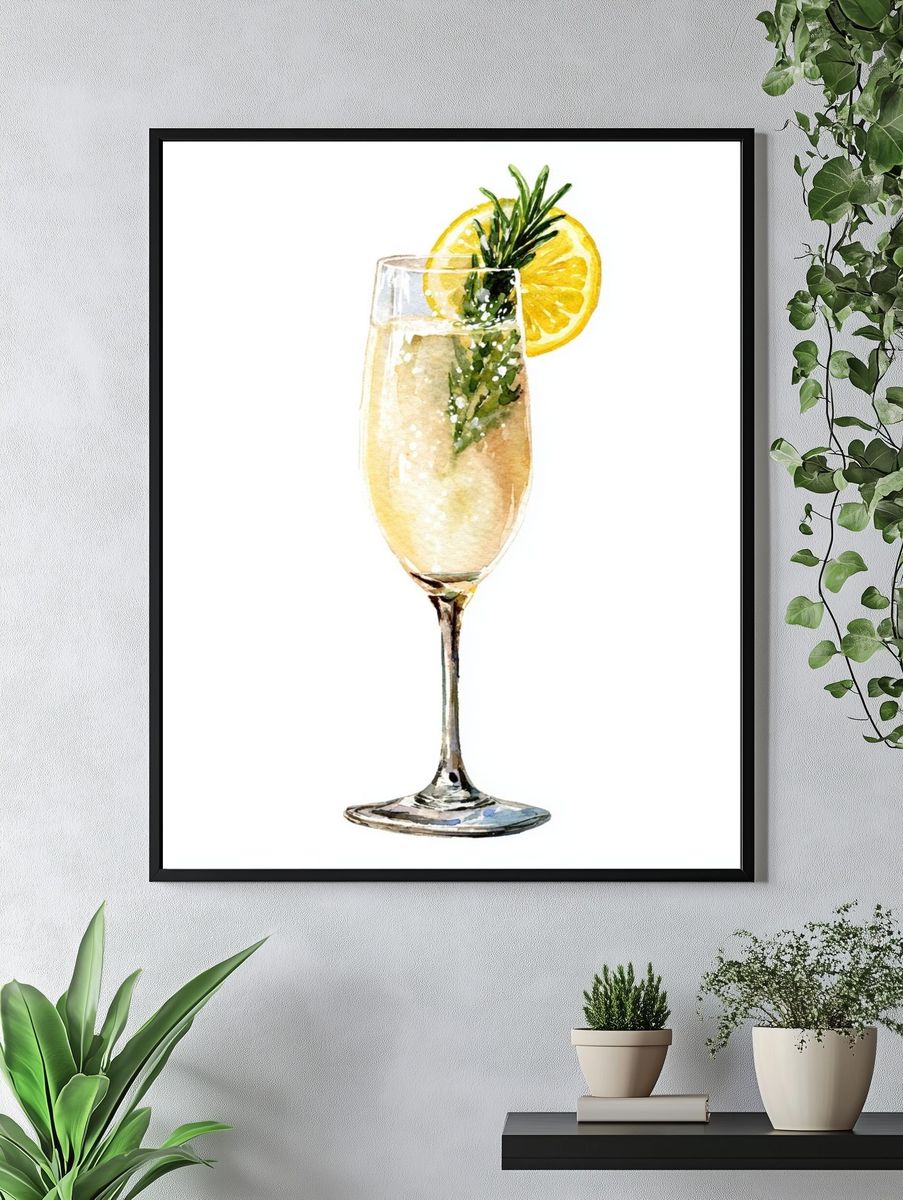Sparkling Cocktail — Watercolor Print. — room view 4