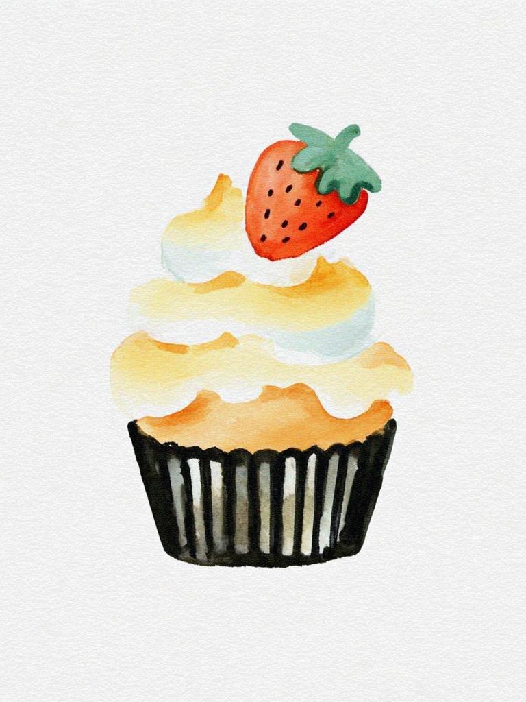 Strawberry Cupcake — Watercolor Print. poster — food-drink art