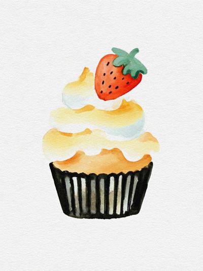 Strawberry Cupcake — Watercolor Print.