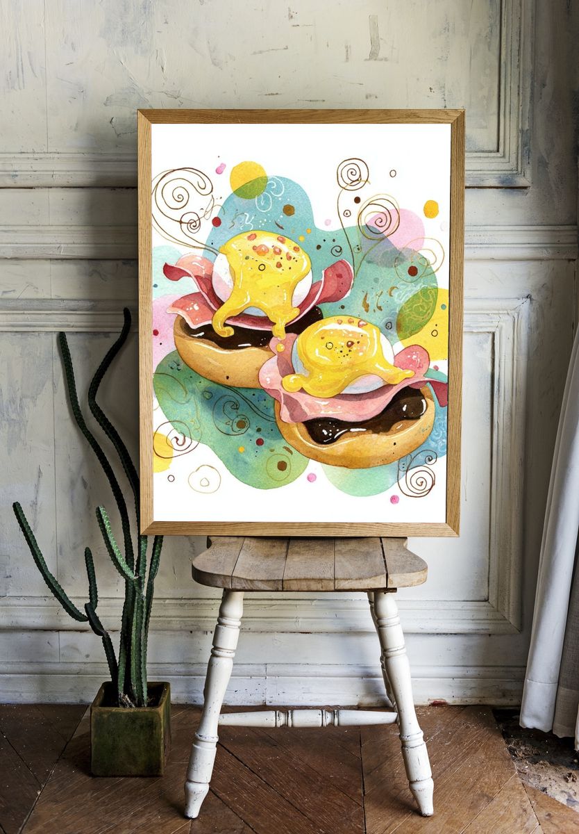 Eggs Benedict Watercolor Poster. room preview