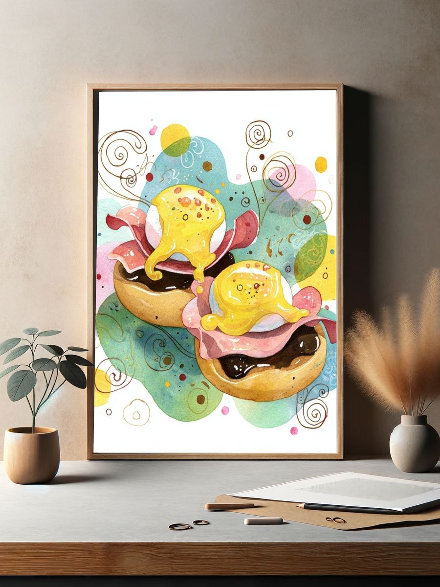 Eggs Benedict Watercolor Poster. — room view 2
