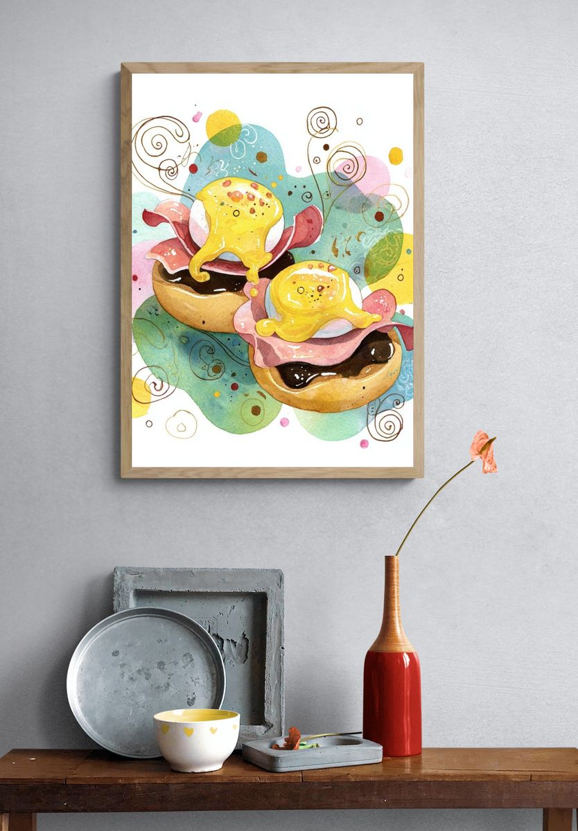 Eggs Benedict Watercolor Poster. — room view 3