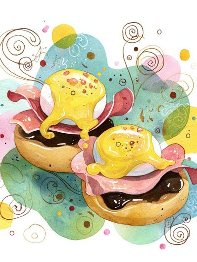 Eggs Benedict Watercolor Poster.