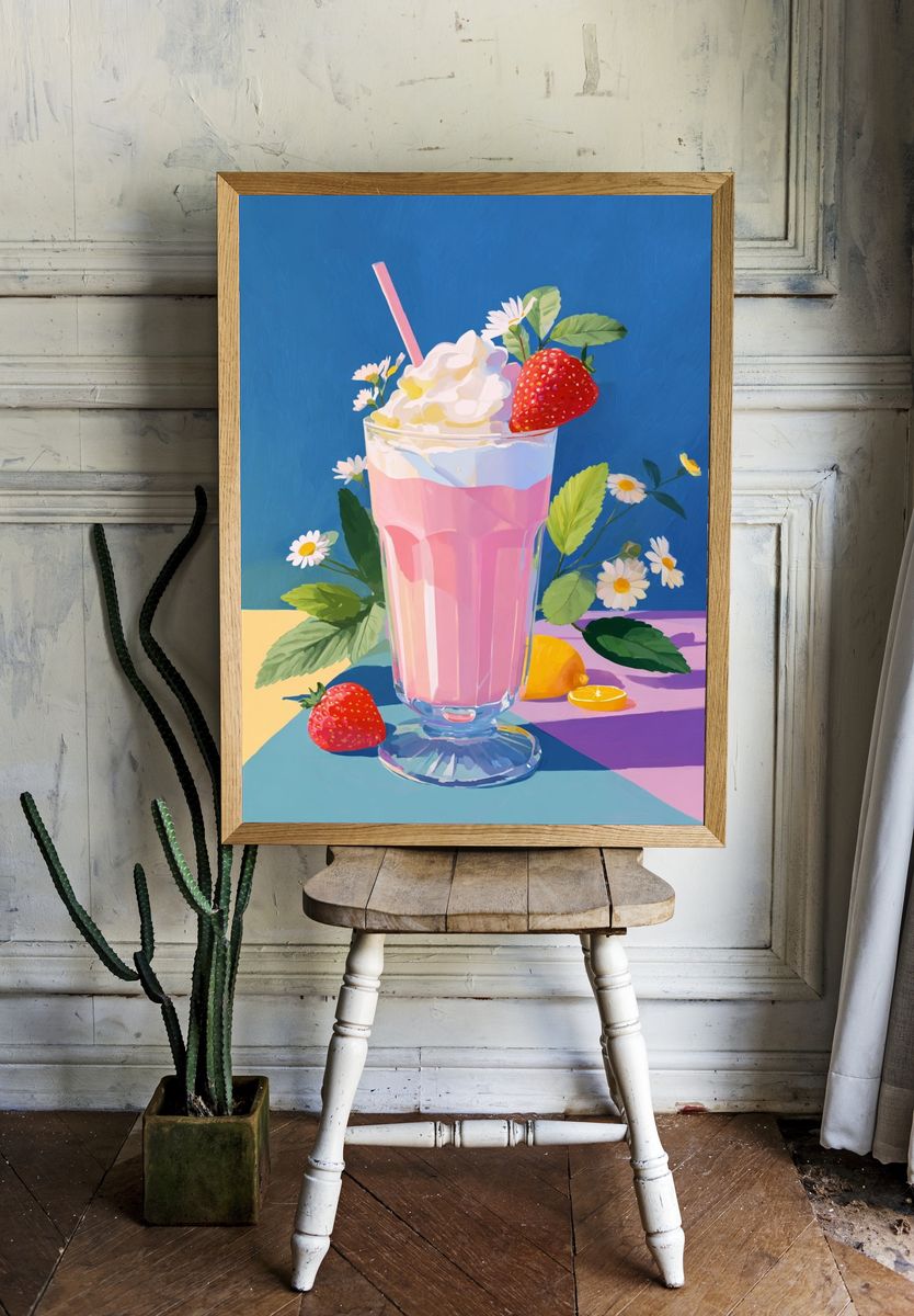 Strawberry Milkshake — Illustration Print. — room view 1