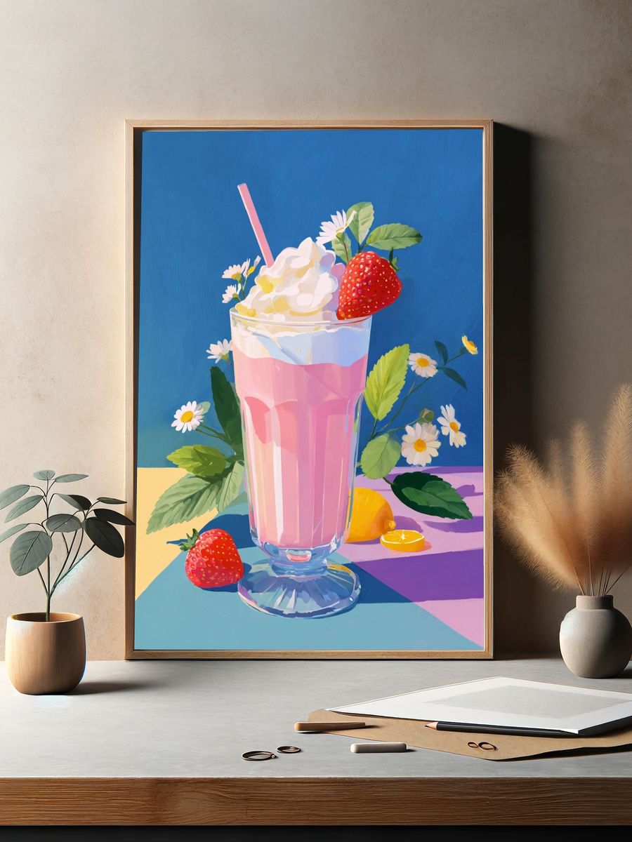 Strawberry Milkshake — Illustration Print. — room view 2
