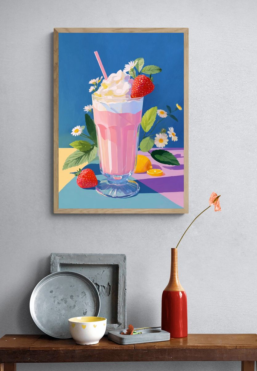 Strawberry Milkshake — Illustration Print. — room view 3