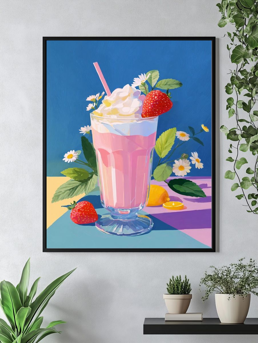 Strawberry Milkshake — Illustration Print. — room view 4