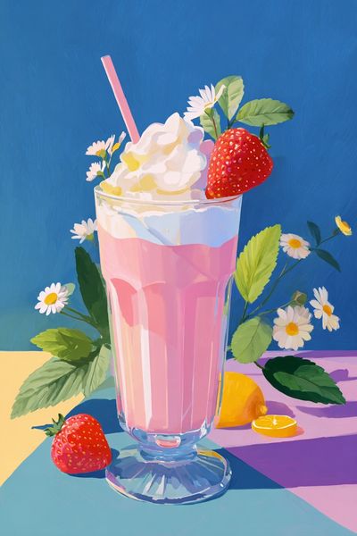Strawberry Milkshake — Illustration Print. poster print