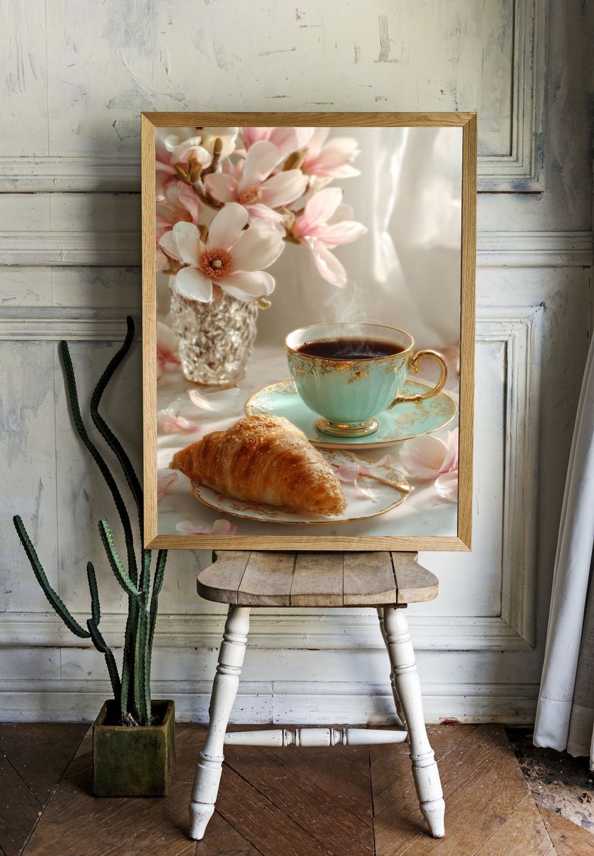 Coffee and Croissant — Still Life Print room preview