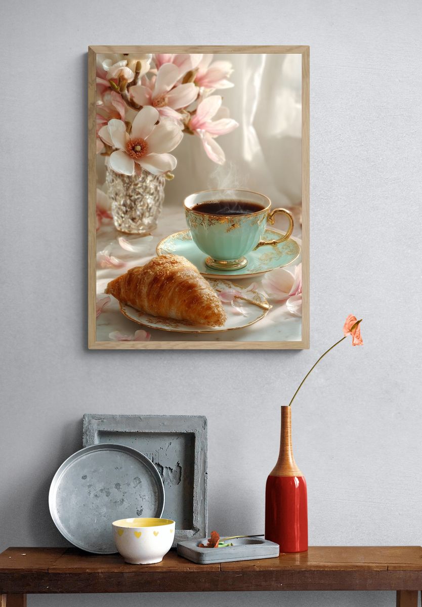 Coffee and Croissant — Still Life Print. — room view 3