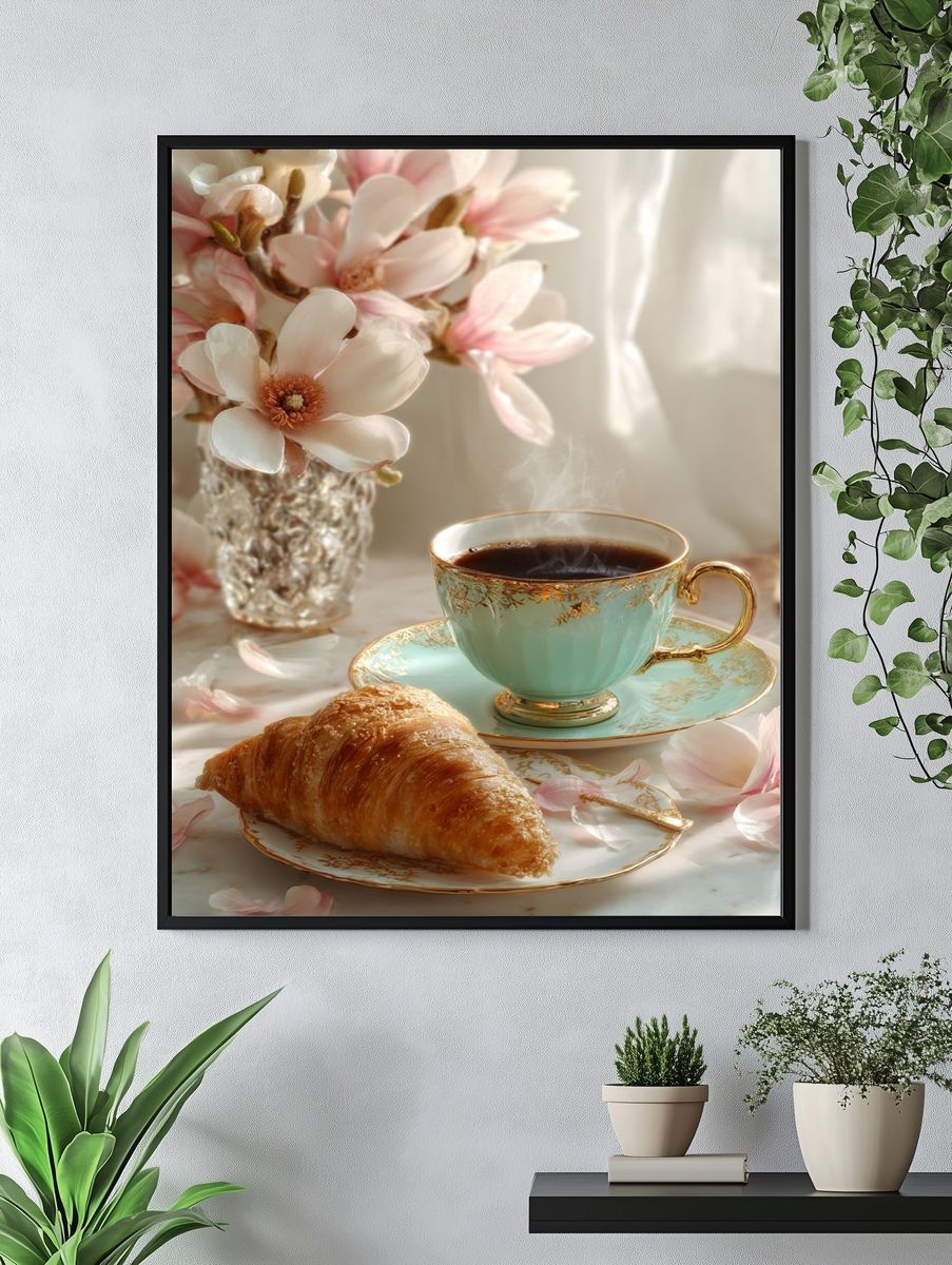 Coffee and Croissant — Still Life Print. — room view 4