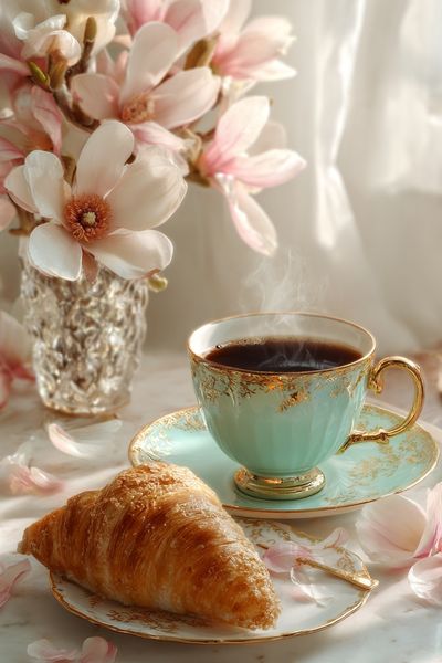 Coffee and Croissant — Still Life Print. poster