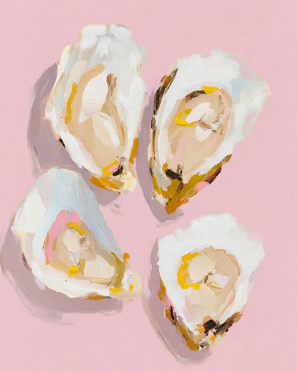 Oysters on Pink Background — Art Print. poster — food-drink art