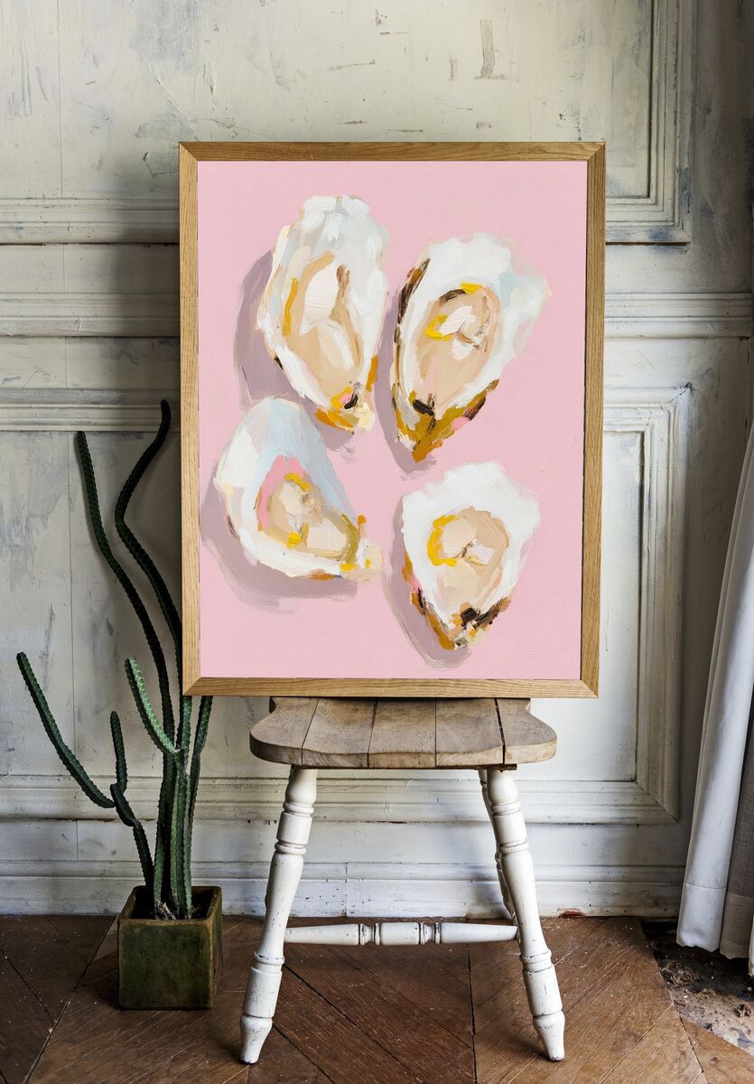 Oysters on Pink Background — Art Print. room preview