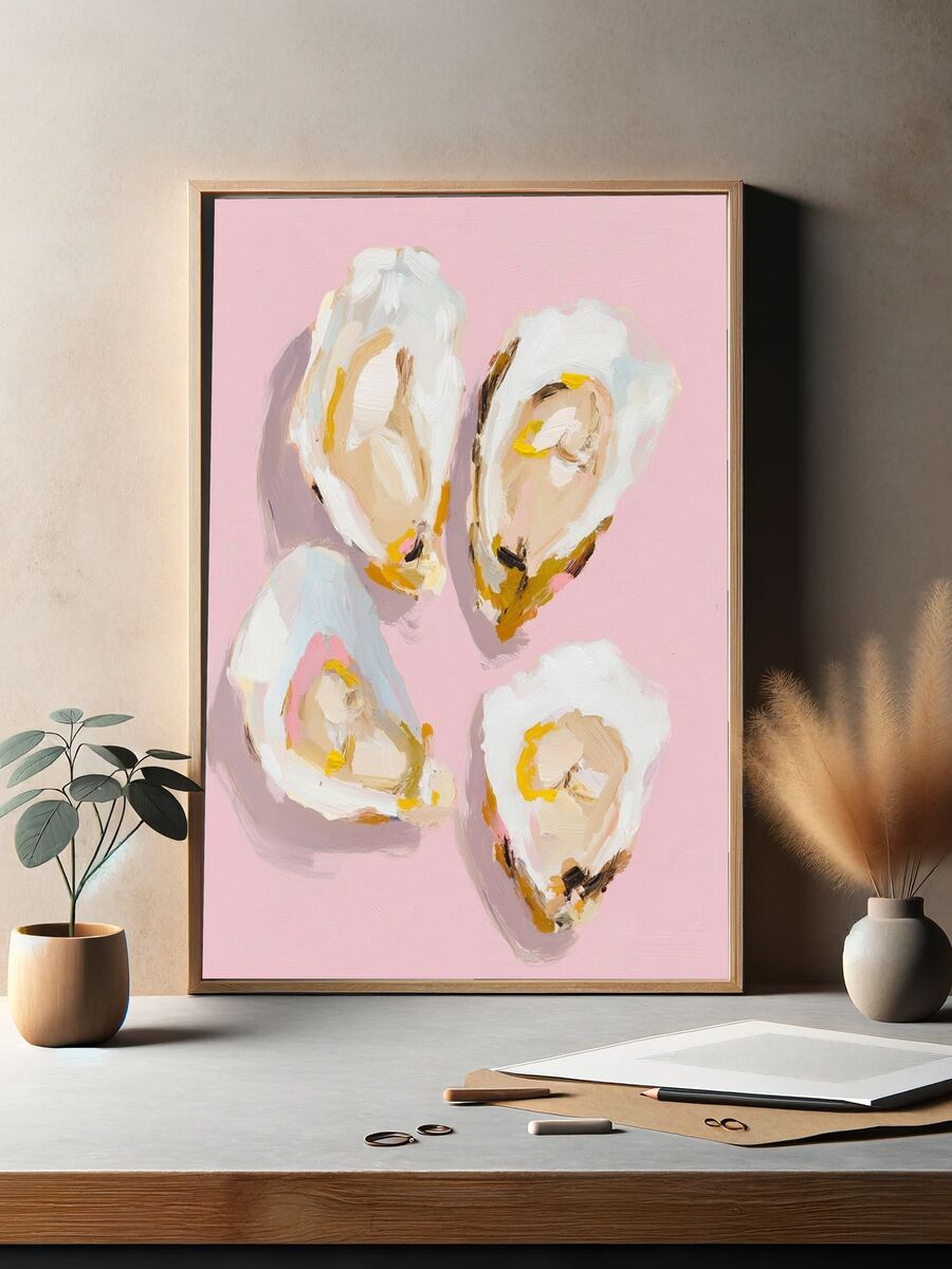Oysters on Pink Background — Art Print. — room view 2
