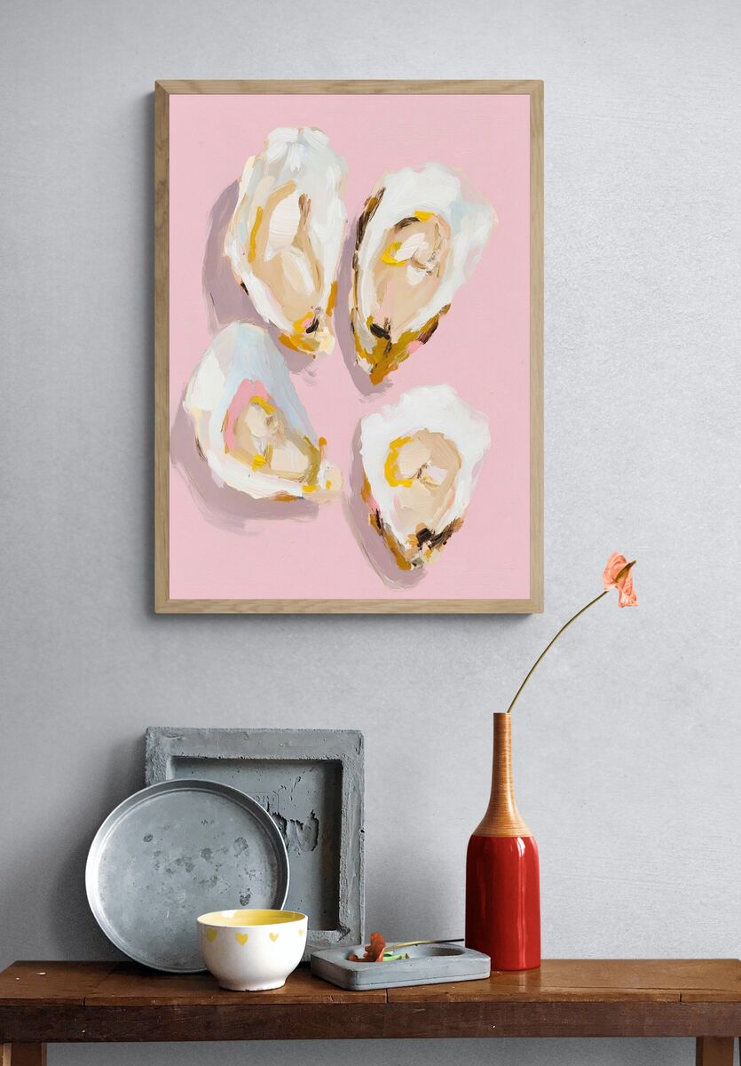 Oysters on Pink Background — Art Print. — room view 3