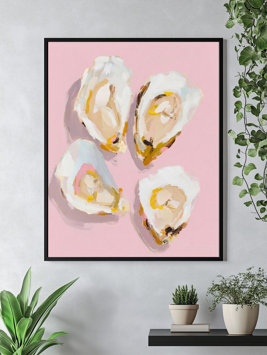Oysters on Pink Background — Art Print. — room view 4