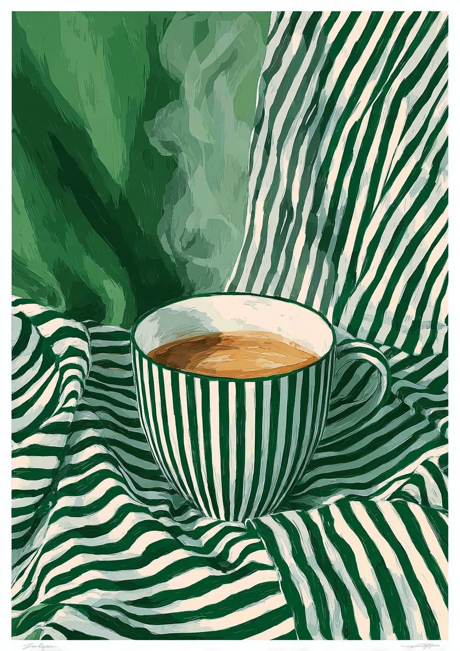 Green Striped Coffee Cup Poster. poster — food-drink art