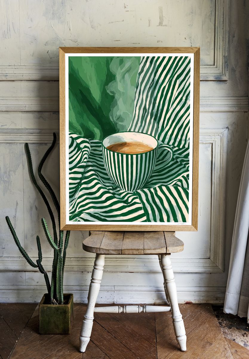 Green Striped Coffee Cup Poster. room preview