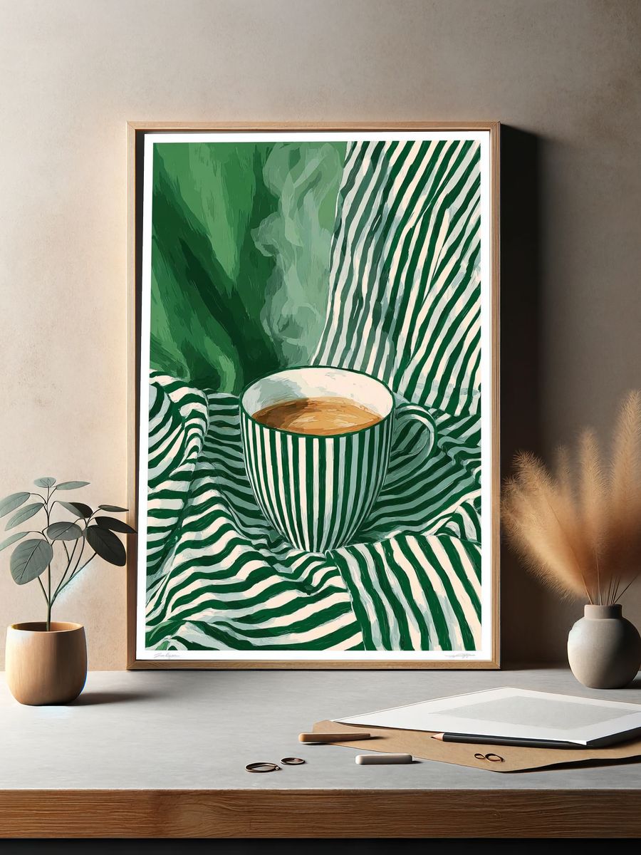 Green Striped Coffee Cup Poster. — room view 2