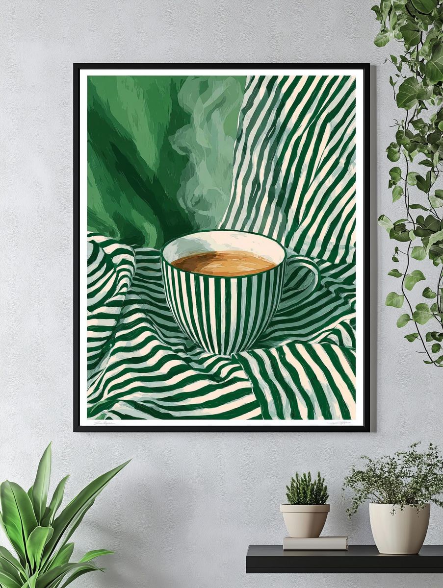 Green Striped Coffee Cup Poster. — room view 4