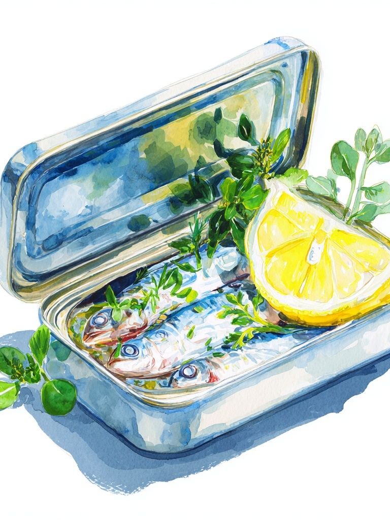 Sardines in a Tin — Watercolor Print. poster — food-drink art