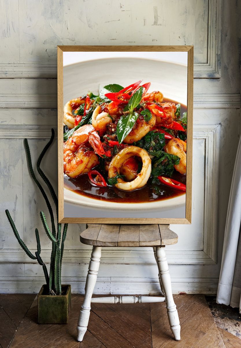 Spicy Seafood Stir-Fry Poster. — room view 1