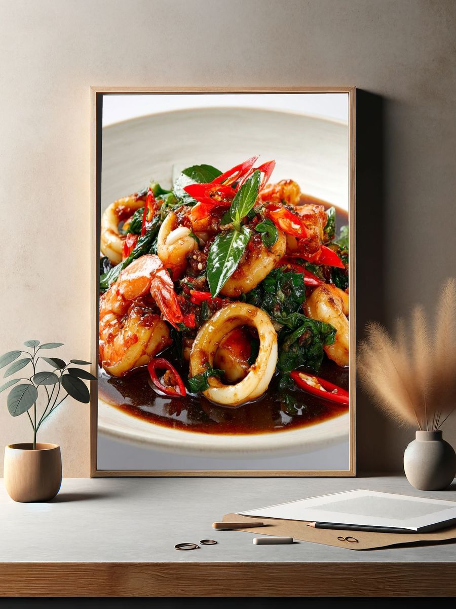 Spicy Seafood Stir-Fry Poster. — room view 2