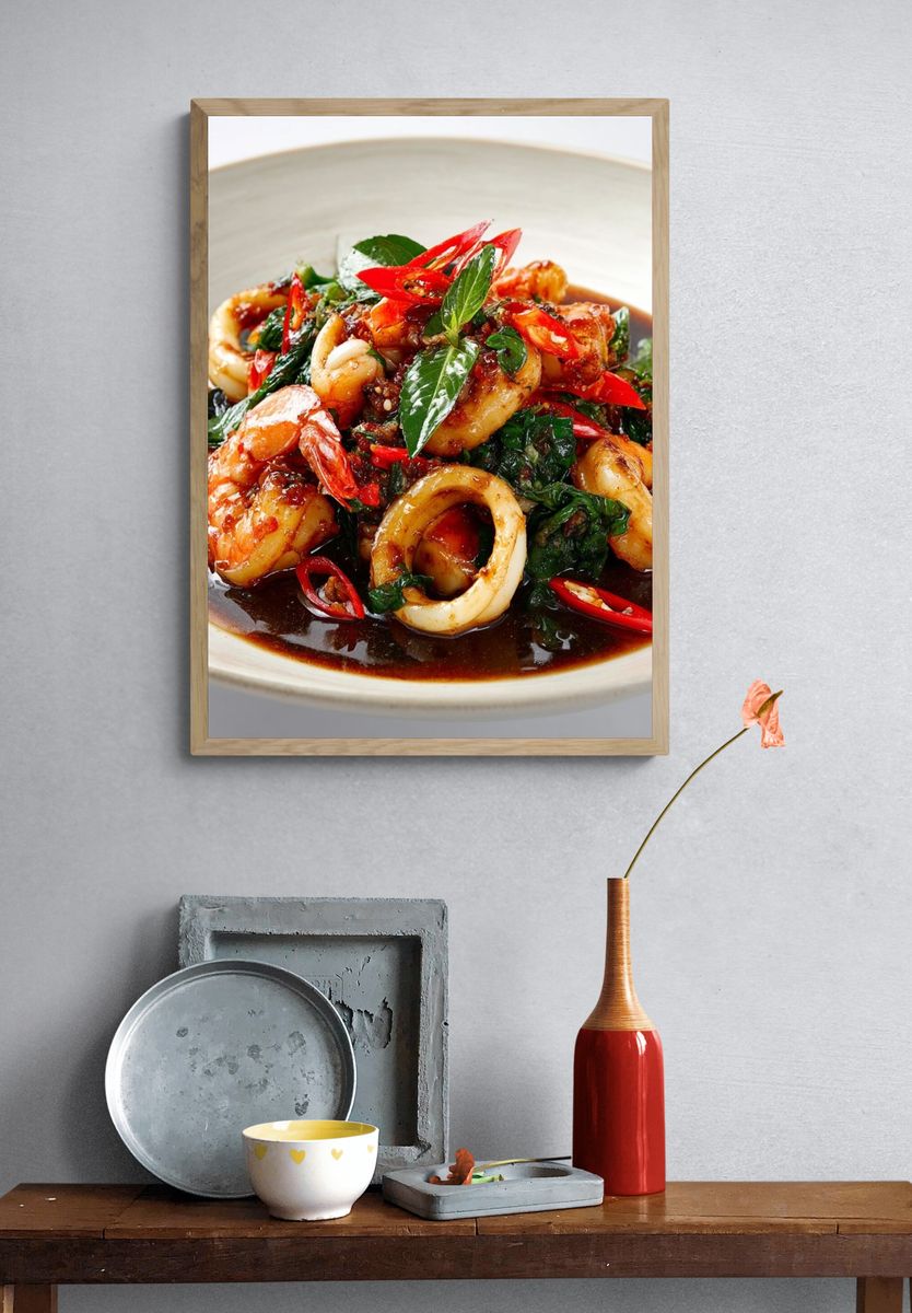 Spicy Seafood Stir-Fry Poster. — room view 3