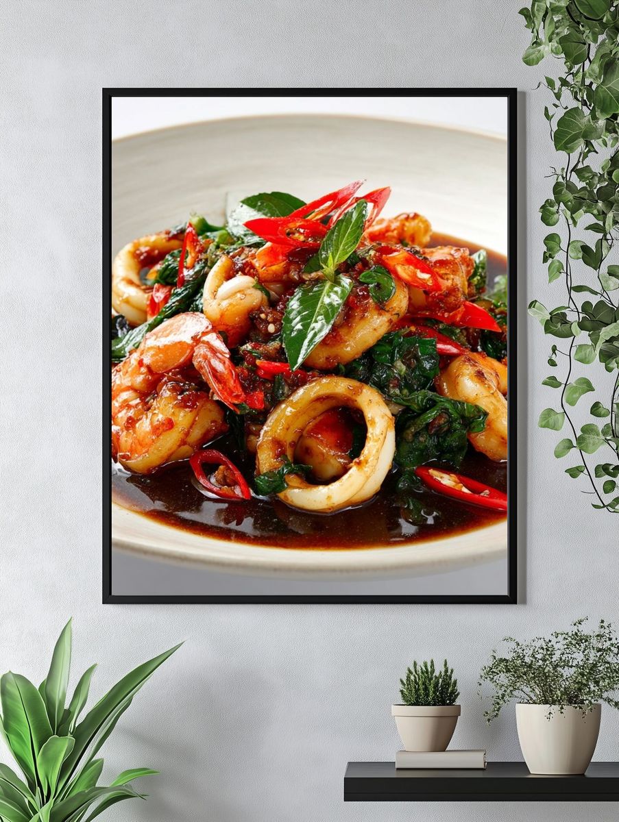 Spicy Seafood Stir-Fry Poster. — room view 4