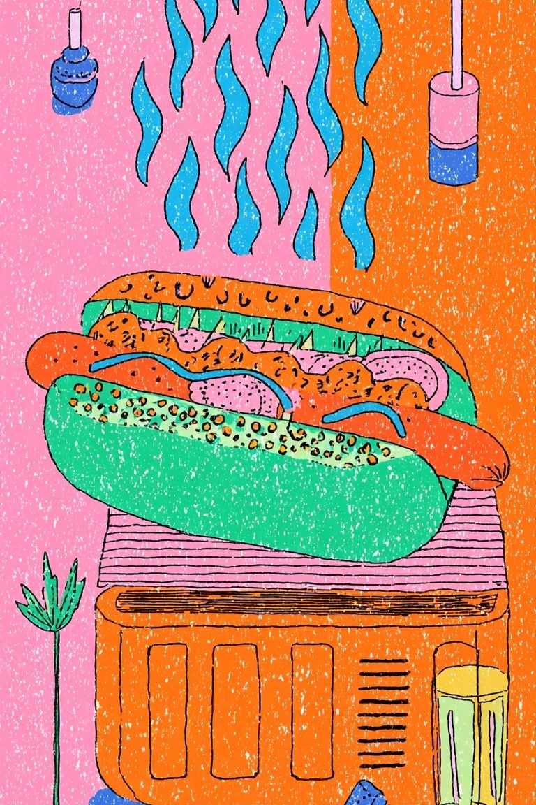 Colorful Hot Dog Illustration Poster. poster detail