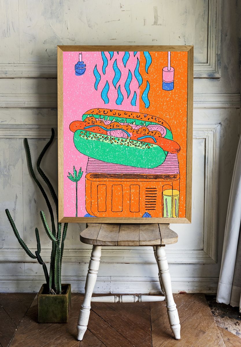 Colorful Hot Dog Illustration Poster. — room view 1