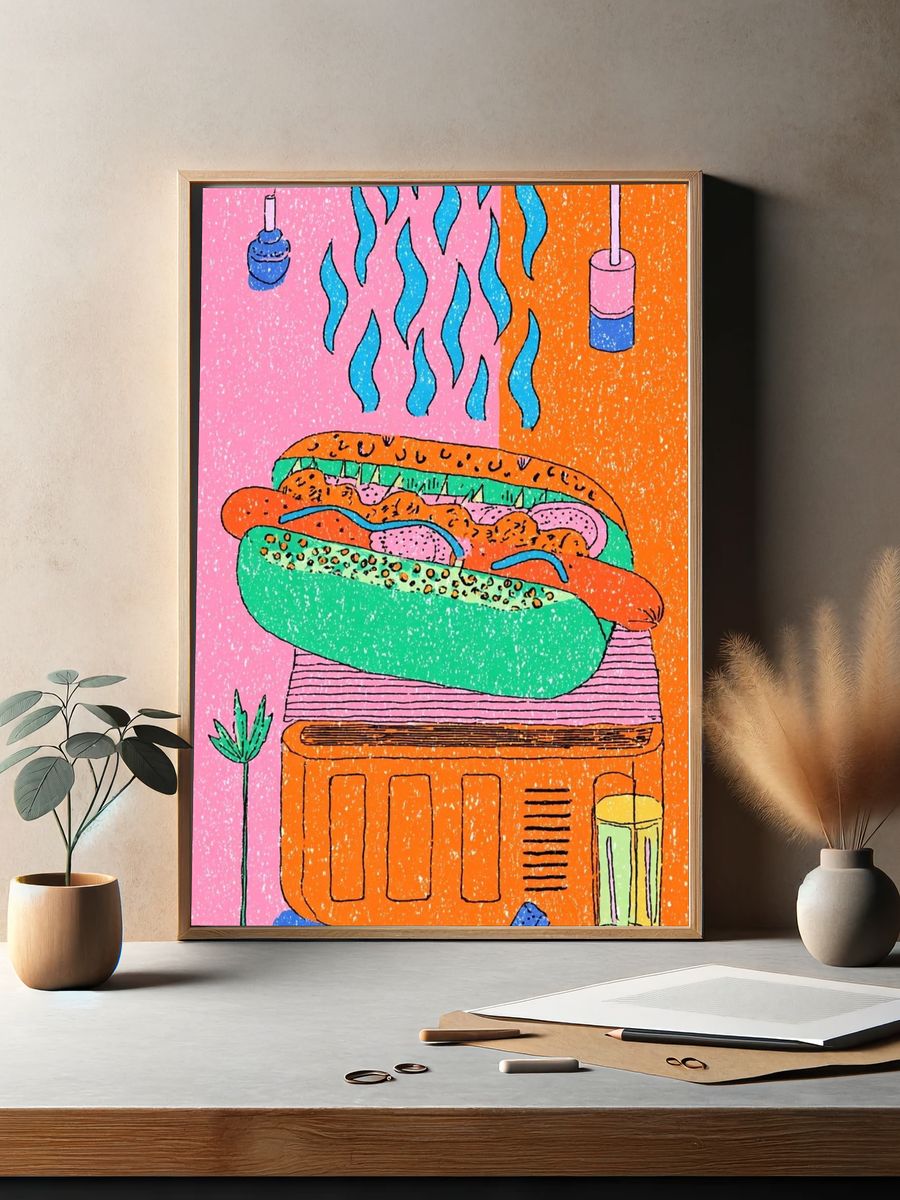 Colorful Hot Dog Illustration Poster. — room view 2