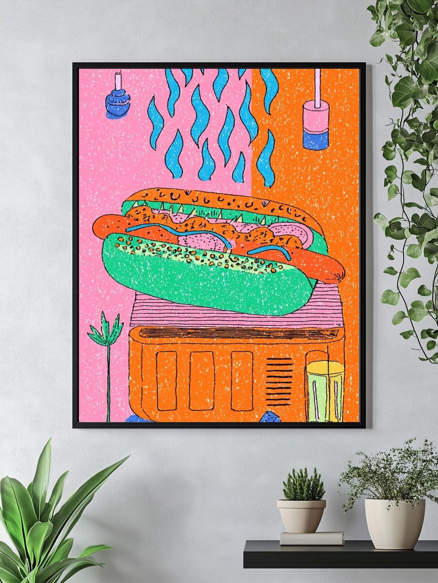 Colorful Hot Dog Illustration Poster. — room view 4