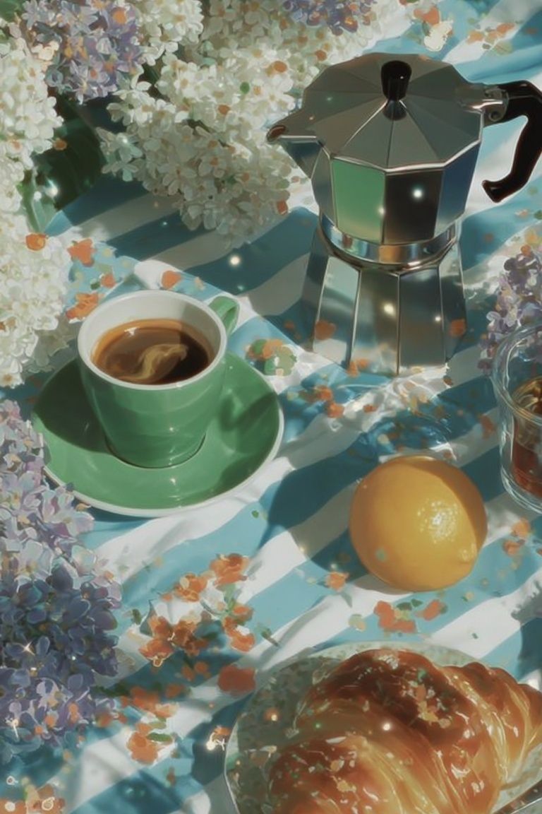 Coffee and Croissant — Food Print. poster — food-drink art