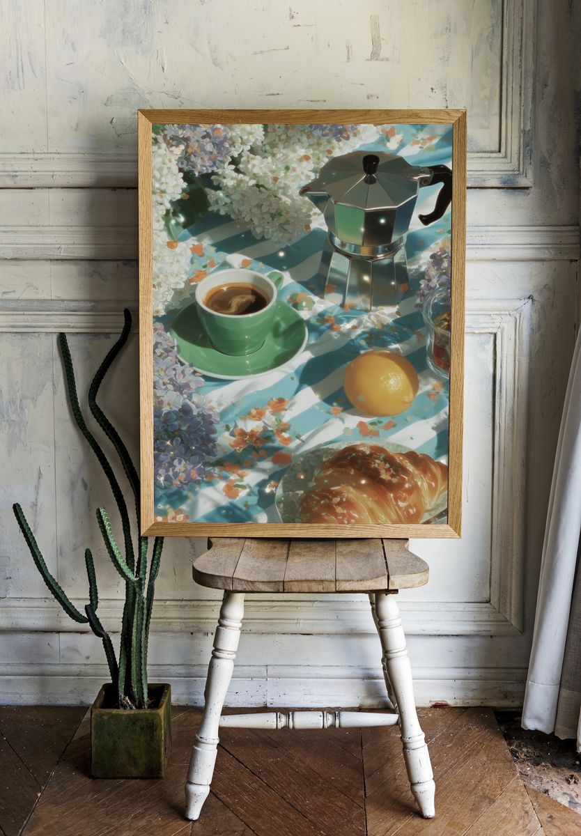 Coffee and Croissant — Food Print. — room view 1