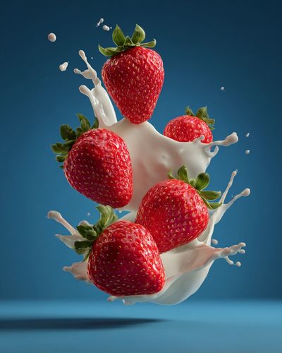 Strawberries in Milk Splash — Food Print