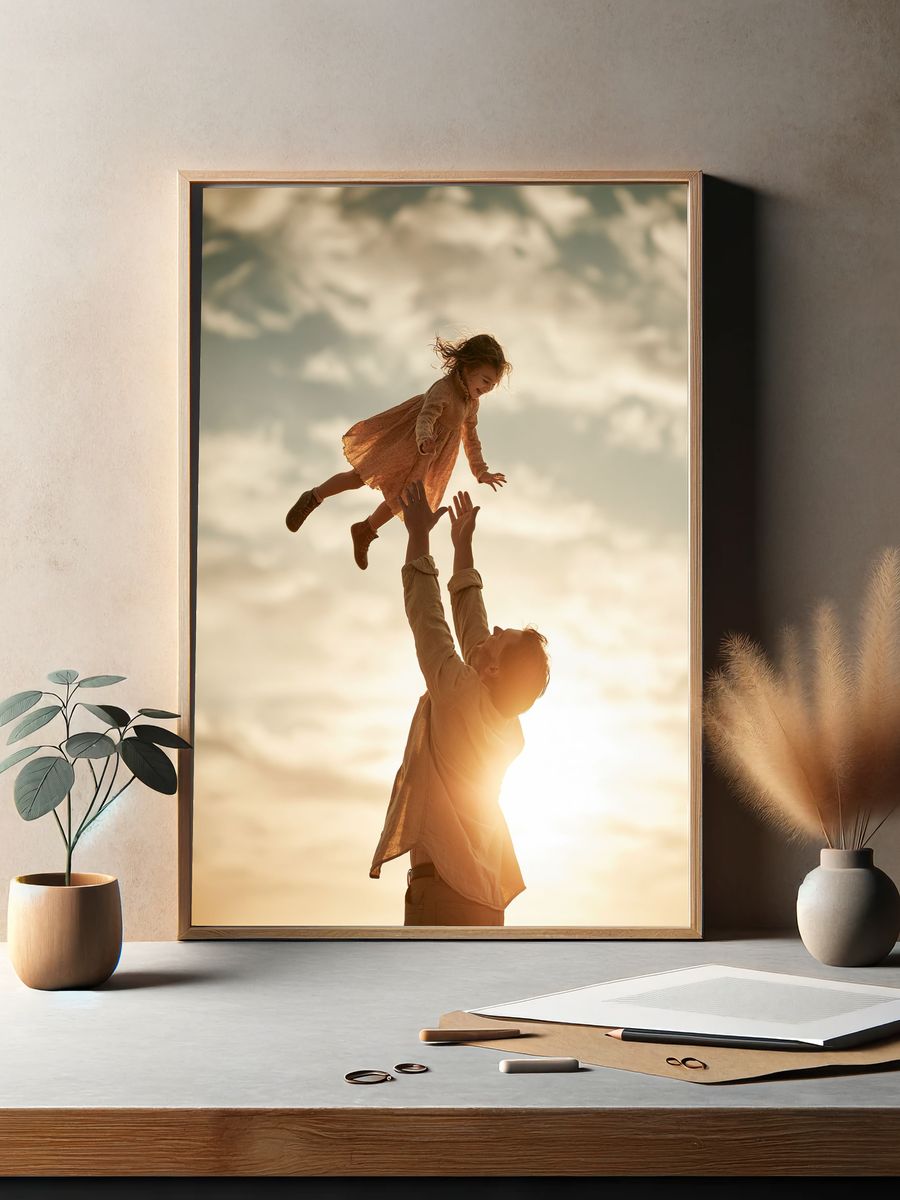 Father and Daughter Sunset Photography Poster. — room view 2
